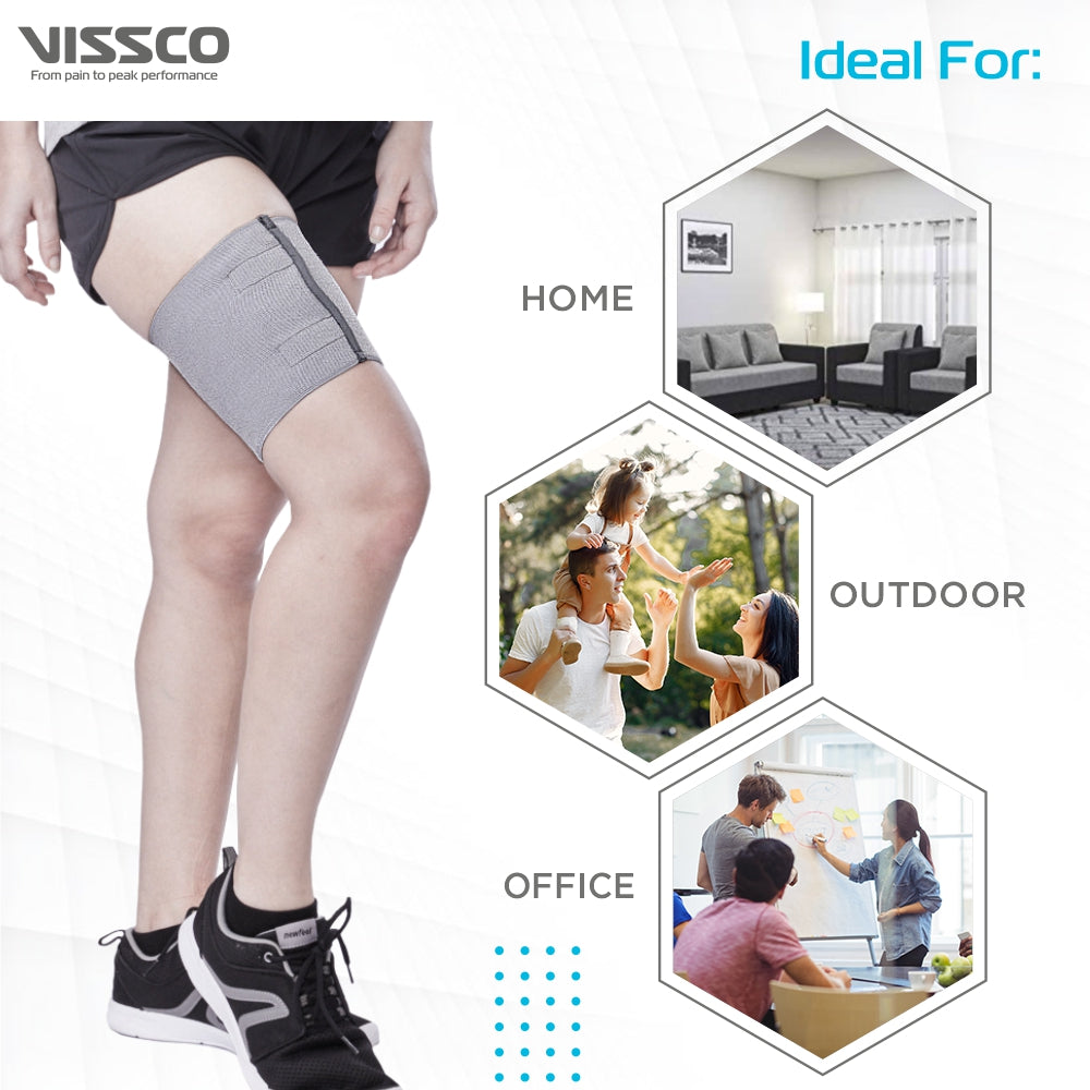 Vissco Loop Elastic Thigh Support | Provides Optimum Compression to Relieve Pain & Improves Blood Circulation (Grey)