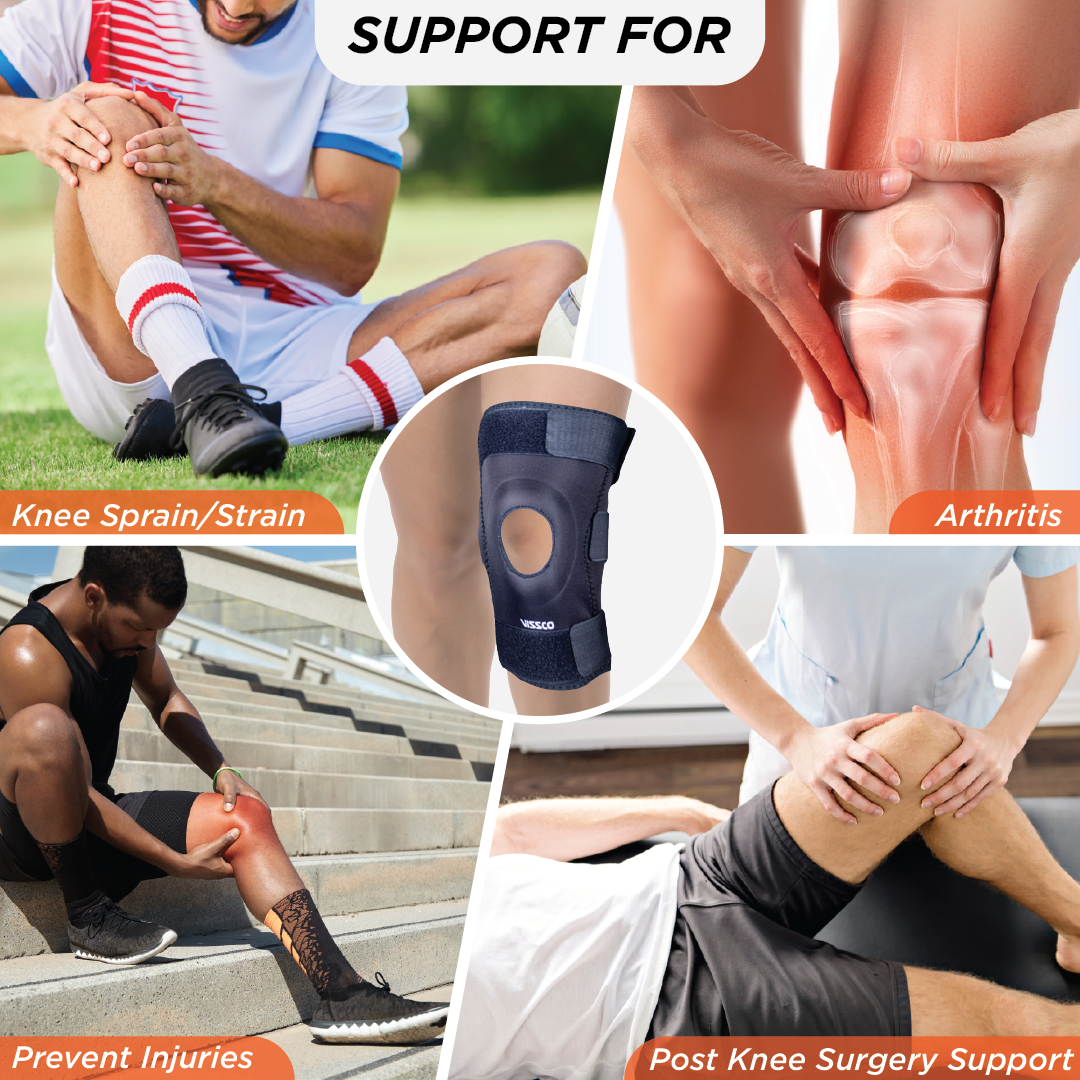 Vissco Functional Knee Support | Provides moderate support & stability to the Knee | Color - Black (Single Piece)