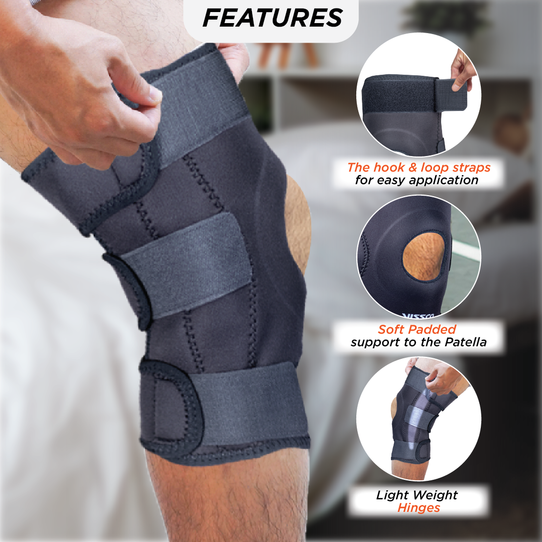 Vissco Functional Knee Support | Provides moderate support & stability to the Knee | Color - Black (Single Piece)
