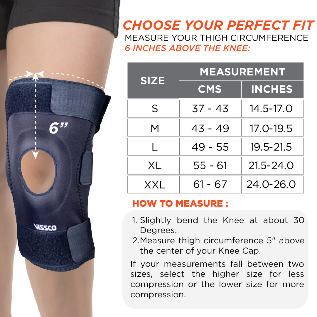 Vissco Functional Knee Support | Provides moderate support & stability to the Knee | Color - Black (Single Piece)