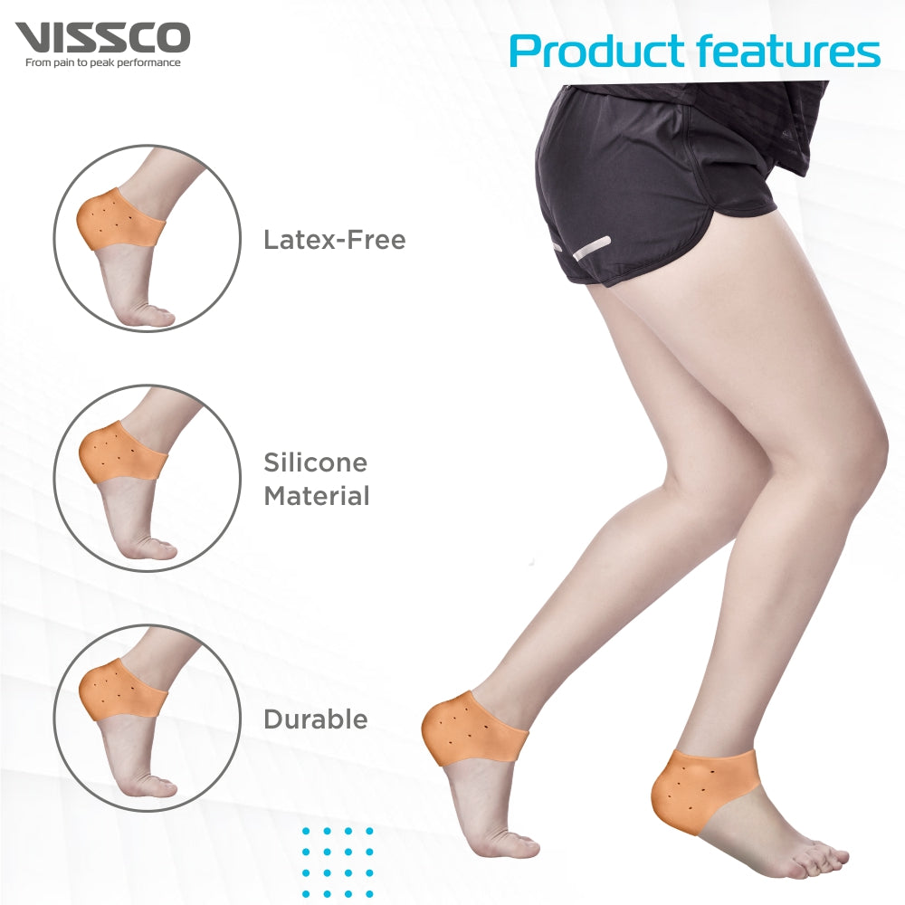 Vissco Silicone Anti-Crack Heel Protector | Provides Cushion & Reduces Pressure On the Heel to Relieve Pain (Beige)