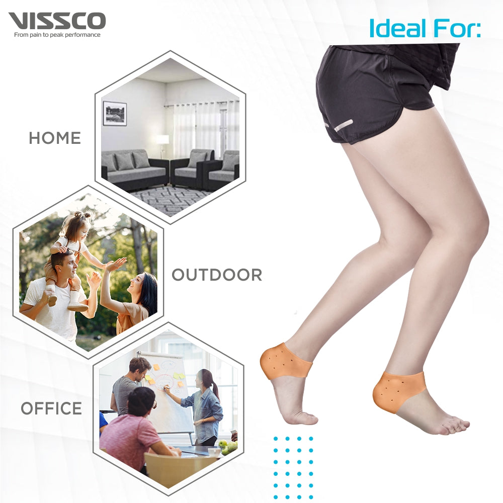 Vissco Silicone Anti-Crack Heel Protector | Provides Cushion & Reduces Pressure On the Heel to Relieve Pain (Beige)
