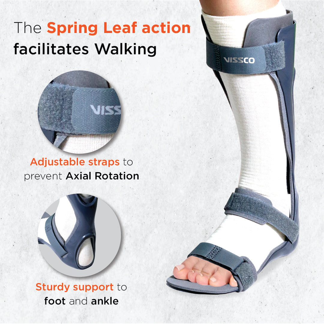 Vissco Foot Drop Support with Padding, For Peroneal Nerve Palsy, Free Stockinette, Lightweight (Grey)