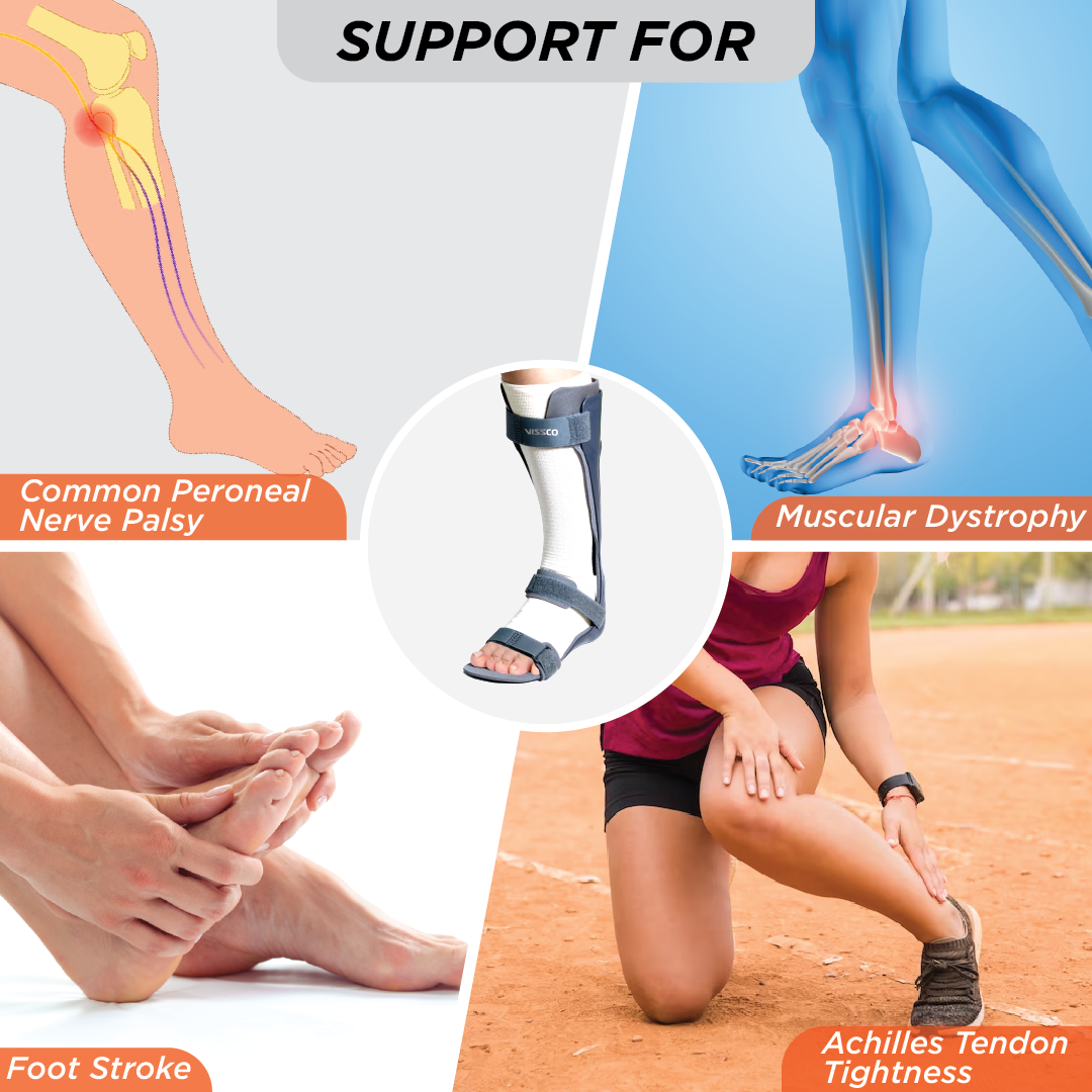 Vissco Foot Drop Support with Padding, For Peroneal Nerve Palsy, Free Stockinette, Lightweight (Grey)