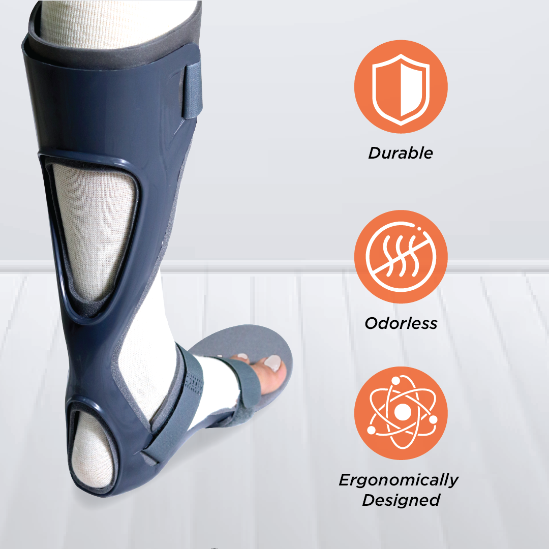 Vissco Foot Drop Support with Padding, For Peroneal Nerve Palsy, Free Stockinette, Lightweight (Grey)