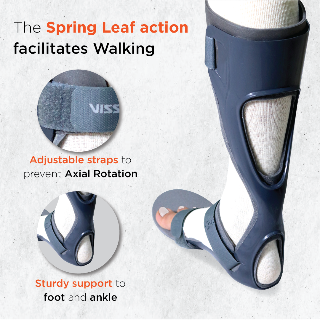 Vissco Foot Drop Support with Padding, For Peroneal Nerve Palsy, Free Stockinette, Lightweight (Grey)