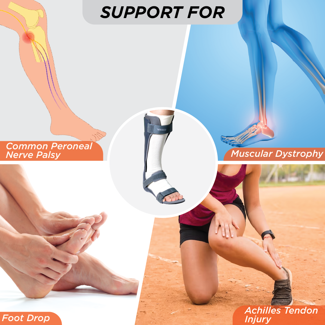 Vissco Foot Drop Support with Padding, For Peroneal Nerve Palsy, Free Stockinette, Lightweight (Grey)