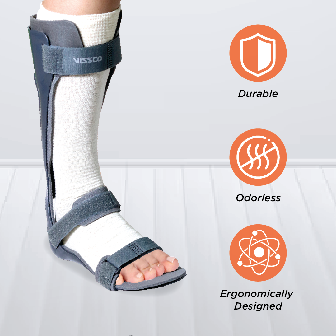 Vissco Foot Drop Support with Padding, For Peroneal Nerve Palsy, Free Stockinette, Lightweight (Grey)