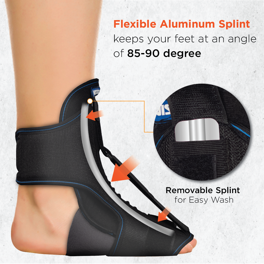 Vissco Foot Raiser With Detachable Splints, Support for Plantar Fasciitis, Weak Ankles - Left / Right Feet (Black)