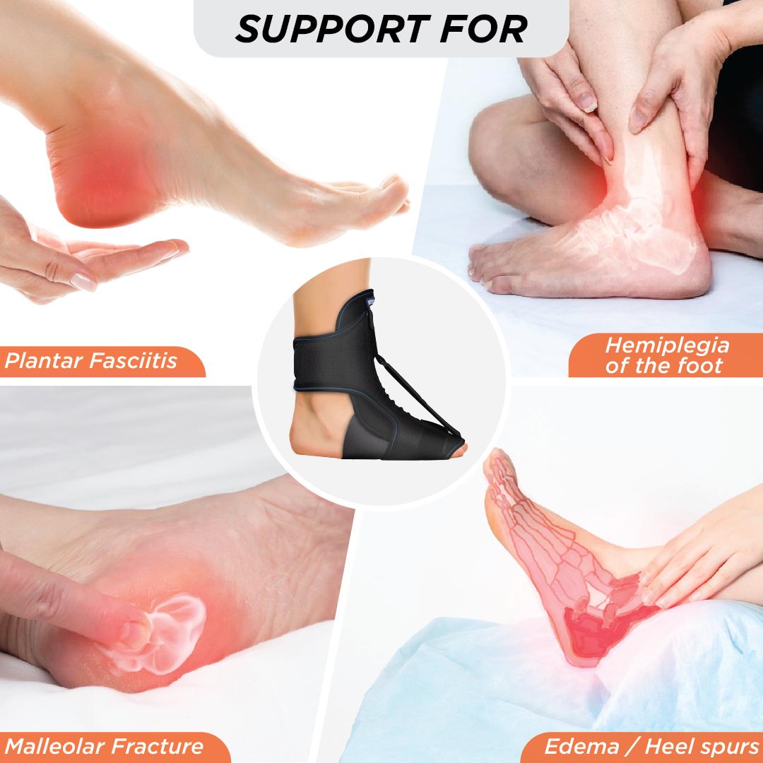Vissco Foot Raiser With Detachable Splints, Support for Plantar Fasciitis, Weak Ankles - Left / Right Feet (Black)