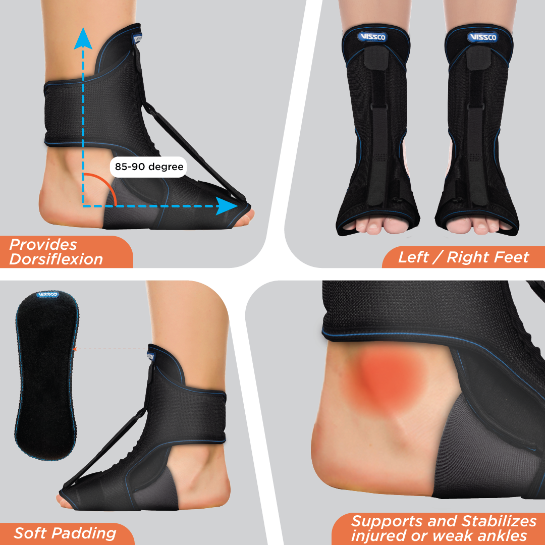 Vissco Foot Raiser With Detachable Splints, Support for Plantar Fasciitis, Weak Ankles - Left / Right Feet (Black)