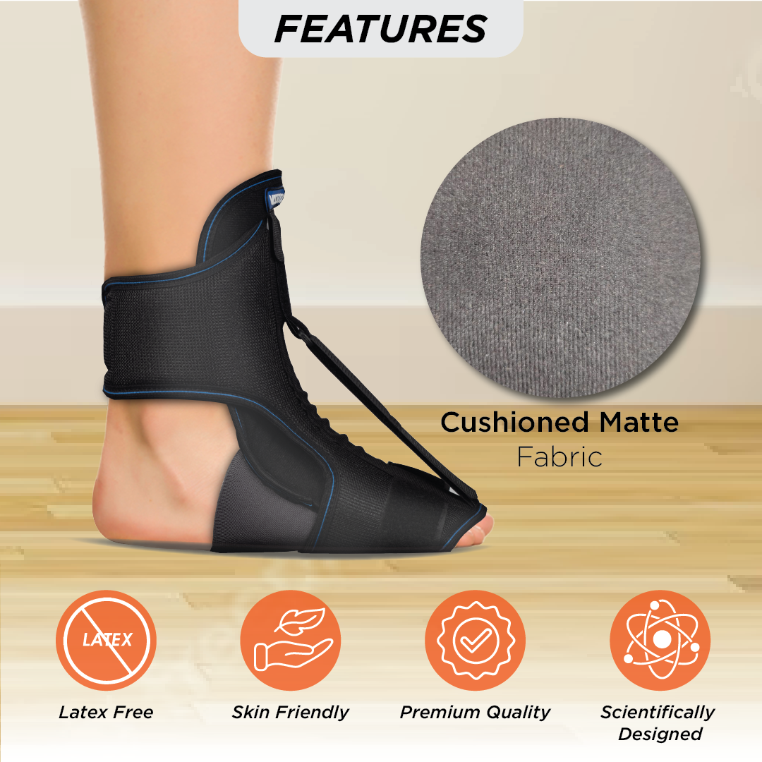 Vissco Foot Raiser With Detachable Splints, Support for Plantar Fasciitis, Weak Ankles - Left / Right Feet (Black)