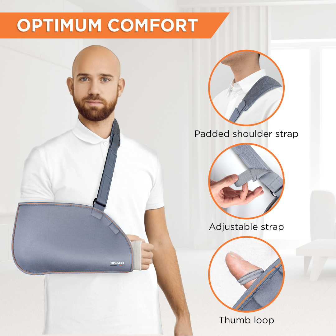 Vissco Arm Pouch Sling (Mild Support)| Provides Support to the Shoulder & Arm (Grey)