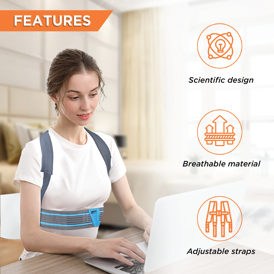 Vissco Posture Aid (Moderate Support) | Ideal Aid to Correct Posture & Relieves Pain (Grey)