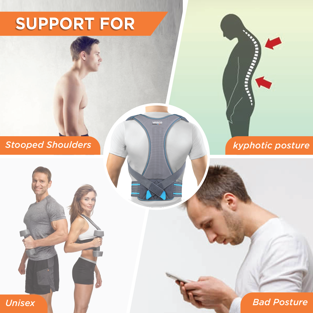 Vissco Posture Aid (Moderate Support) | Ideal Aid to Correct Posture & Relieves Pain (Grey)