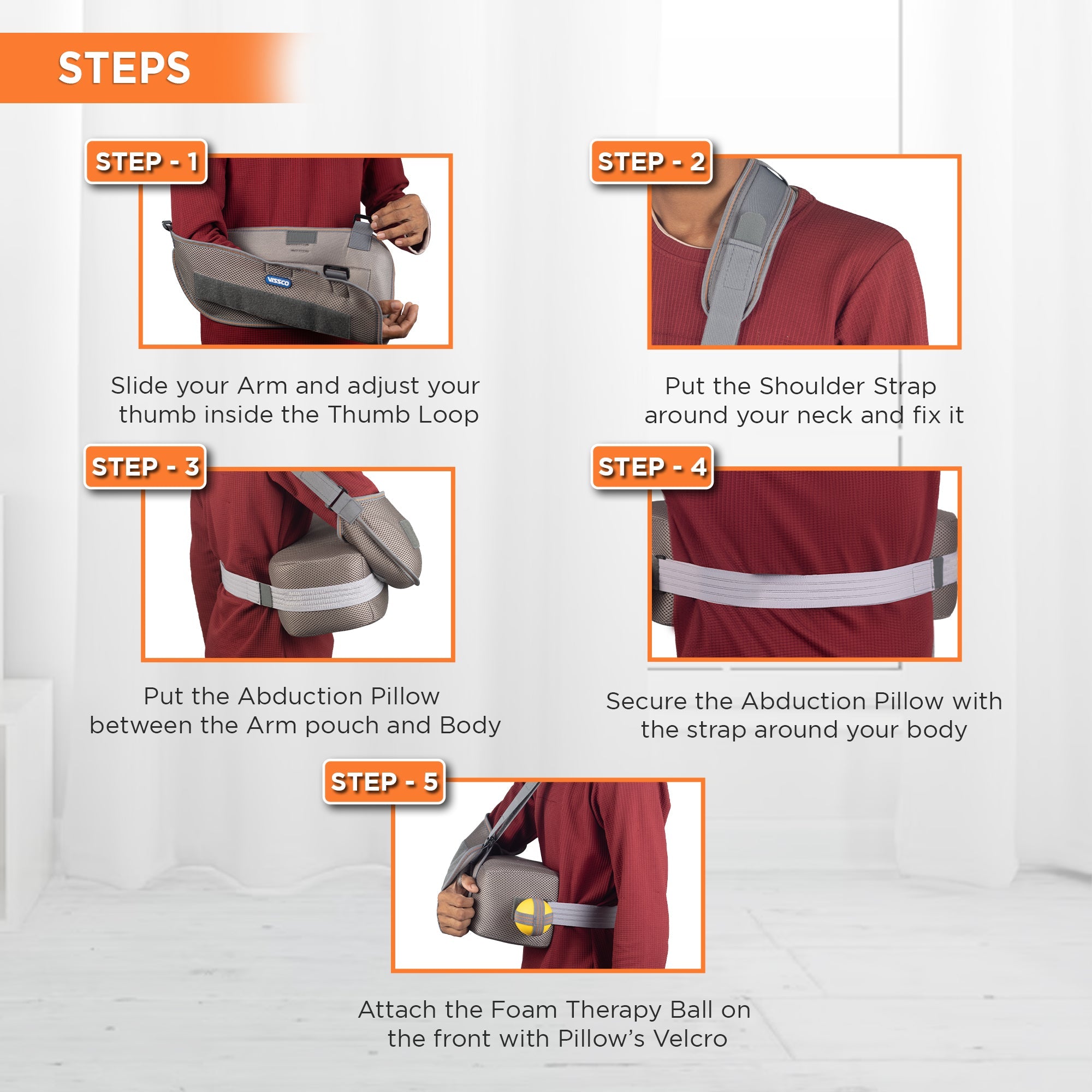 Vissco Shoulder Abduction Support | with Pillow and Foam Ball | Shoulder Immobilizer | Post-operative Shoulder care