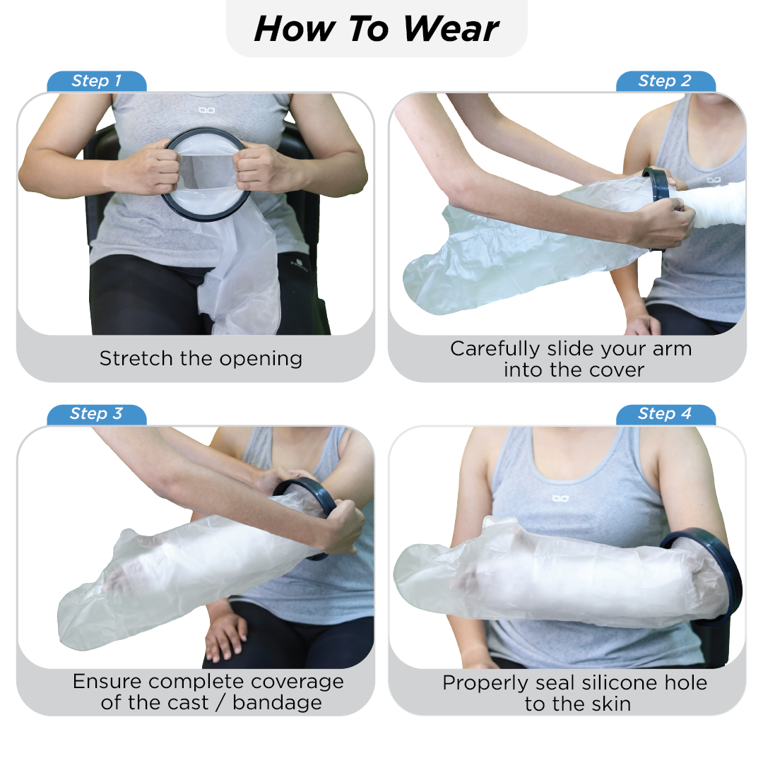 Vissco Cast Cover for Left & Right Hand Upto Elbow | Protects Bandage from Water Exposure during Bath & Shower (Grey)