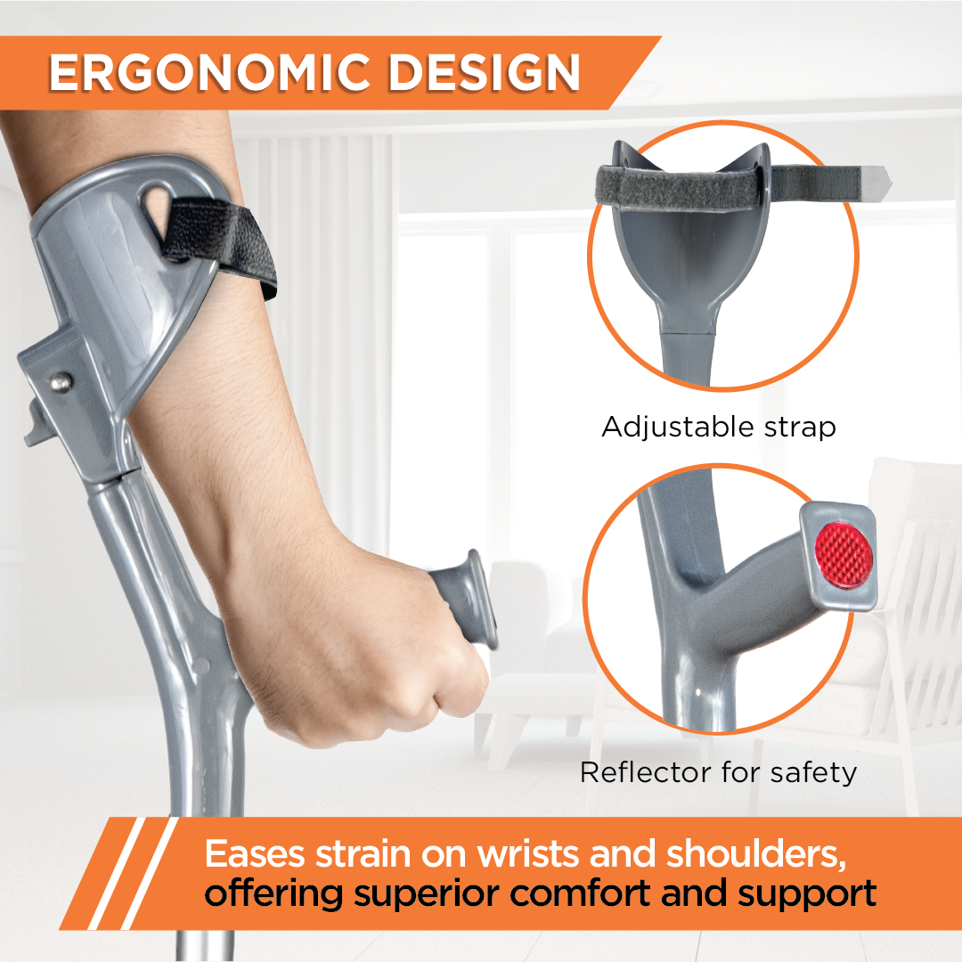 Vissco Champ Max Elbow Crutch for Physically Challenged With Adjustable Height & Movable Elbow Support, Light Weight (1 Pair) (Grey)