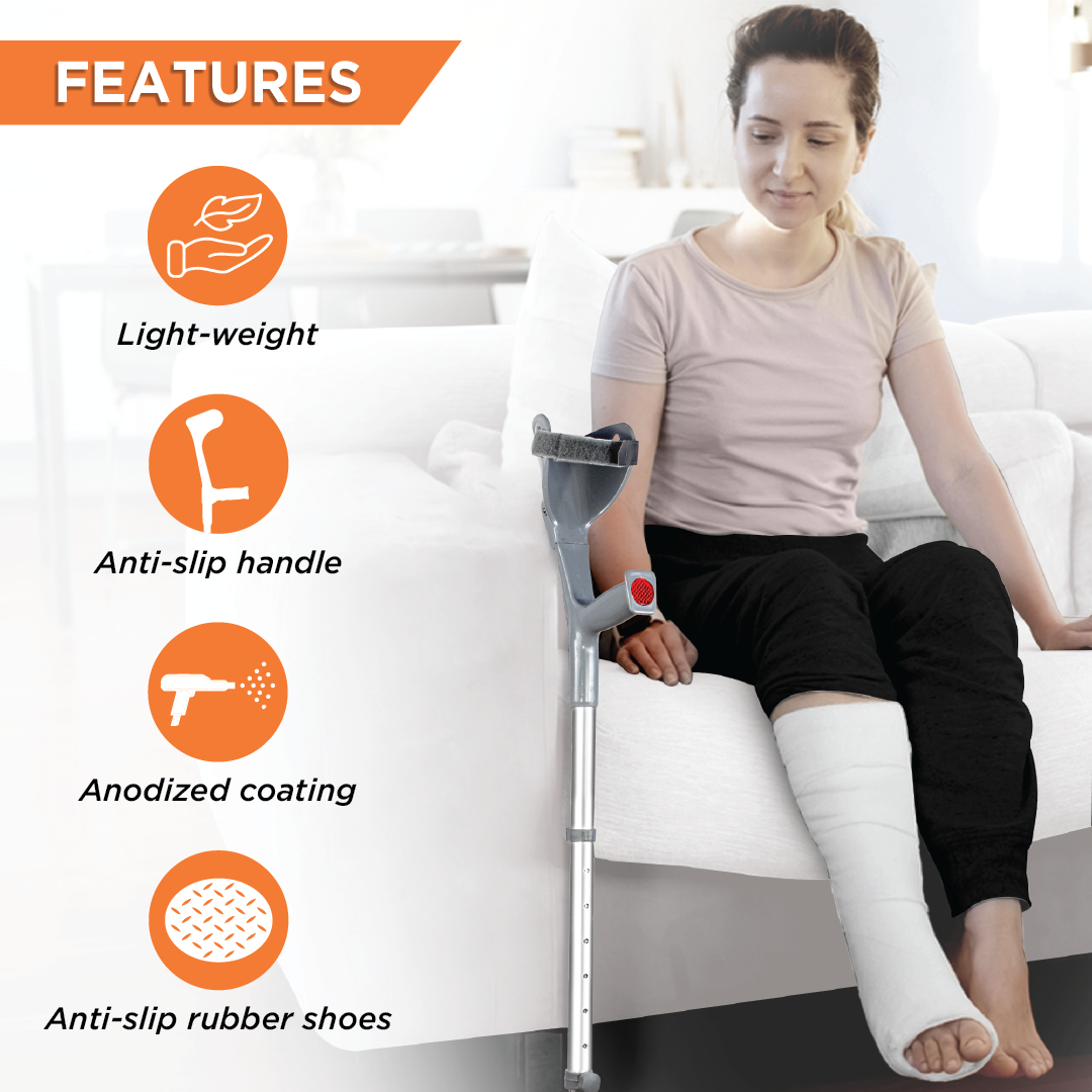 Vissco Champ Max Elbow Crutch for Physically Challenged With Adjustable Height & Movable Elbow Support, Light Weight (1 Pair) (Grey)