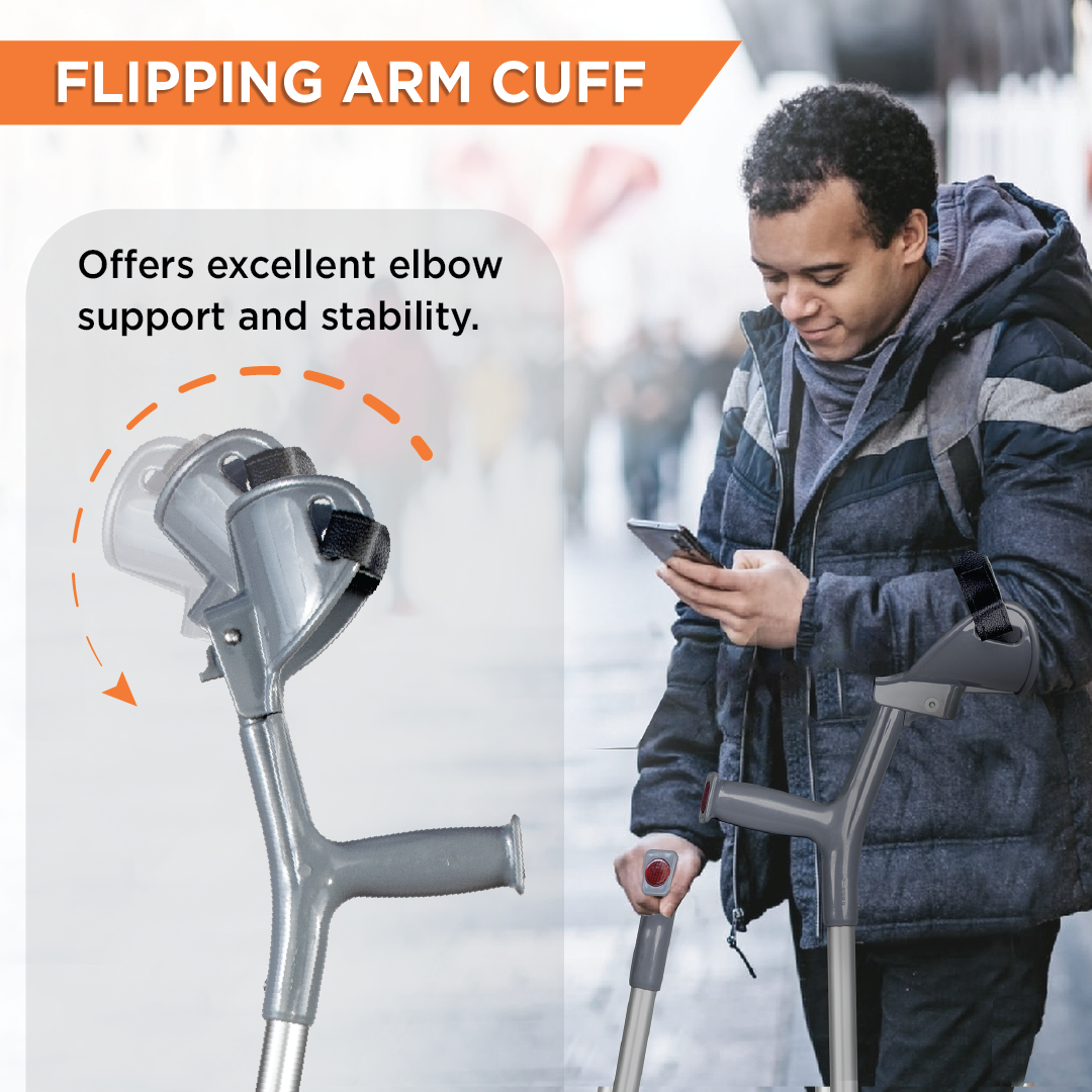 Vissco Champ Max Elbow Crutch for Physically Challenged With Adjustable Height & Movable Elbow Support, Light Weight (1 Pair) (Grey)
