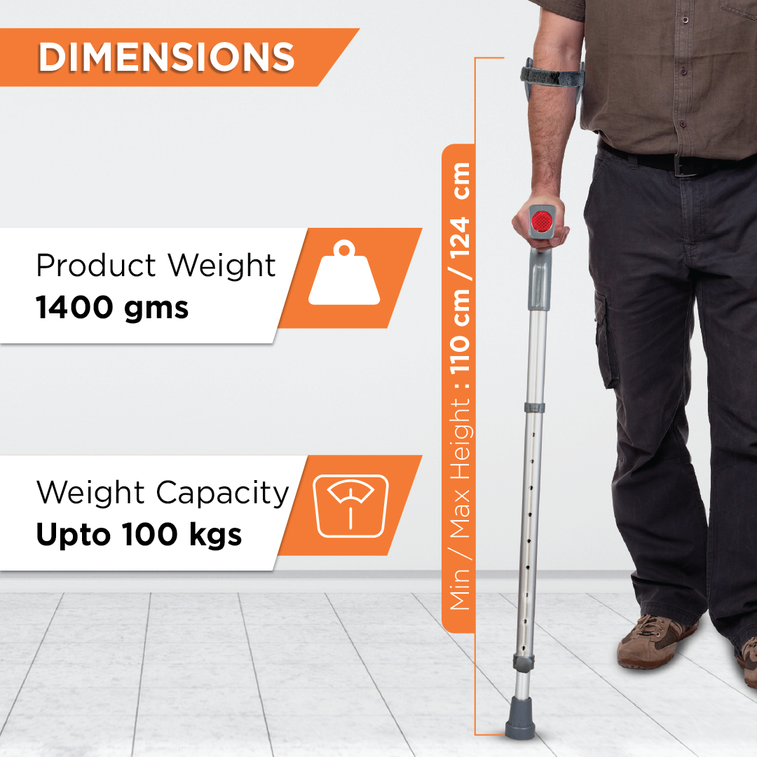 Vissco Champ Max Elbow Crutch for Physically Challenged With Adjustable Height & Movable Elbow Support, Light Weight (1 Pair) (Grey)