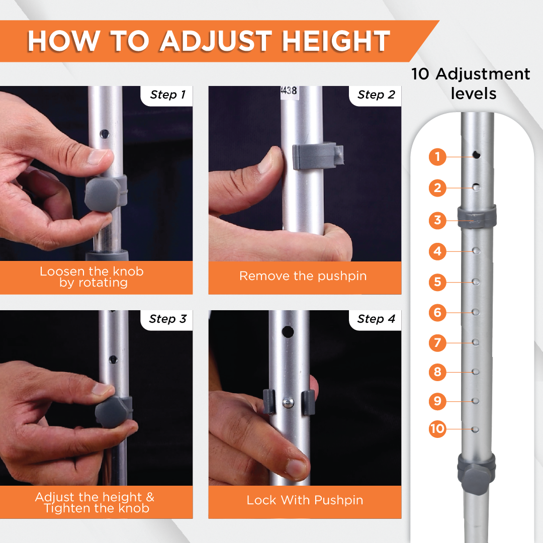 Vissco Champ Max Elbow Crutch for Physically Challenged With Adjustable Height & Movable Elbow Support, Light Weight (1 Pair) (Grey)