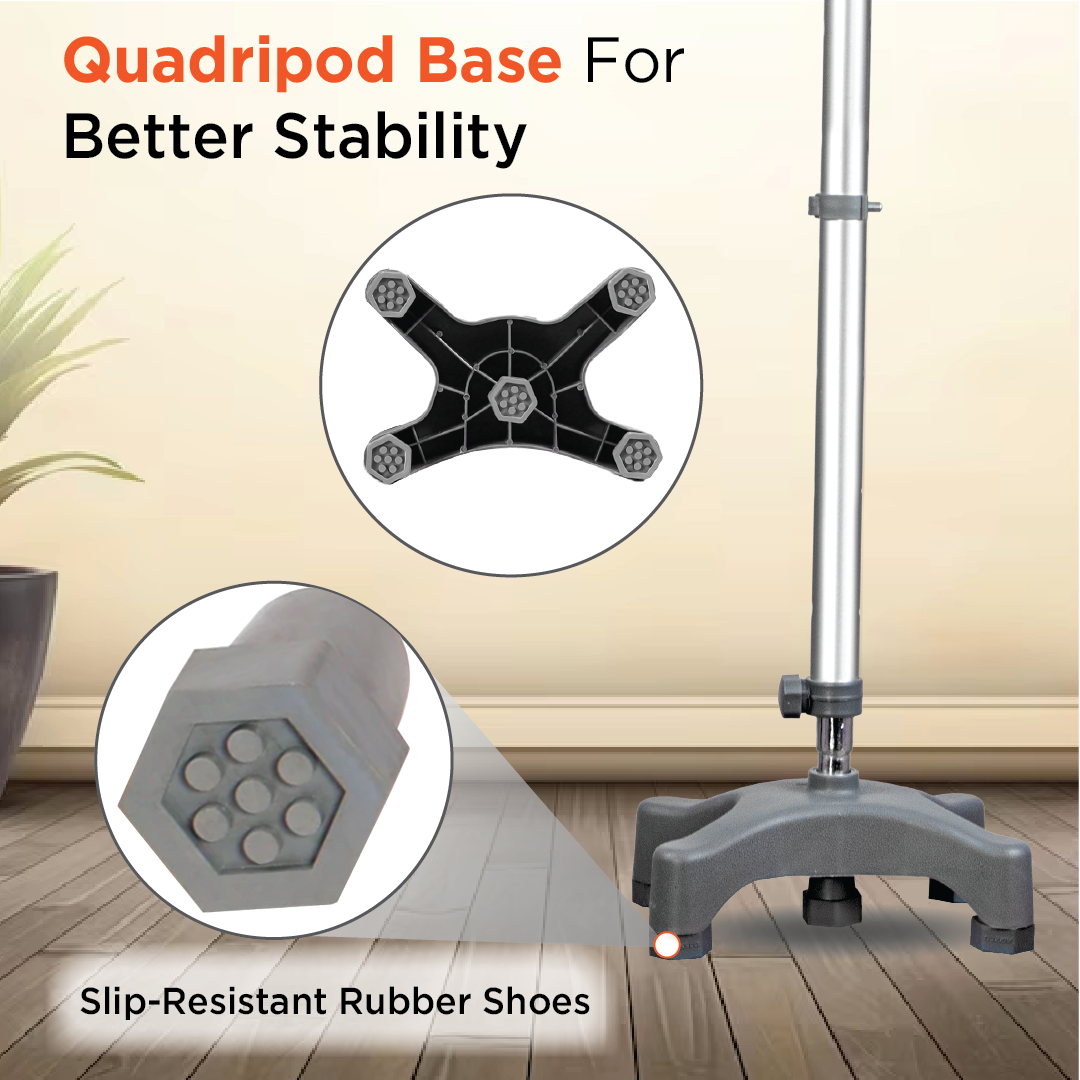 Vissco Astra Max Elbow Crutch Quadripod Base With Height Adjustable & Movable Elbow Support, Light Weight (1 Piece) (Grey)