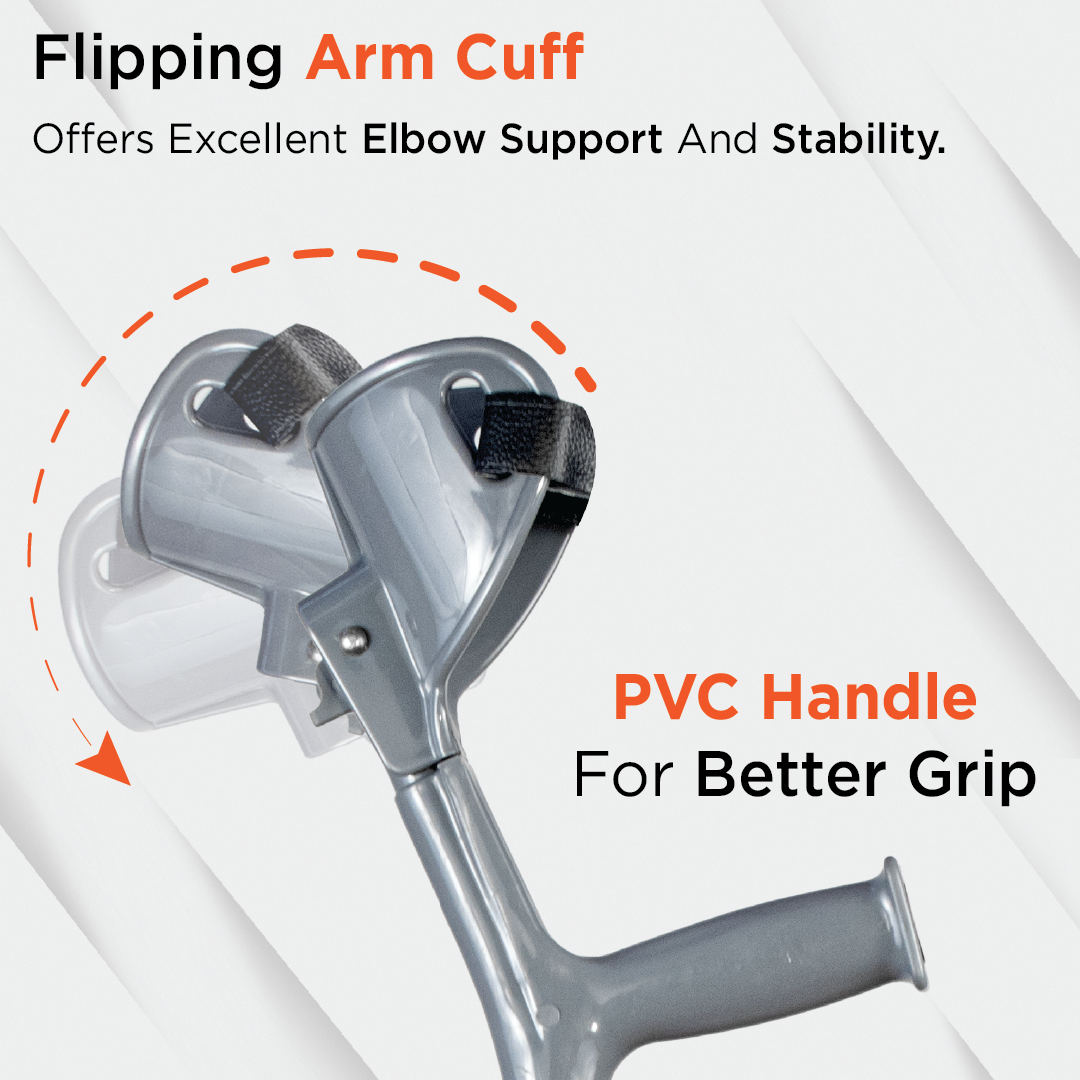 Vissco Astra Max Elbow Crutch Quadripod Base With Height Adjustable & Movable Elbow Support, Light Weight (1 Piece) (Grey)
