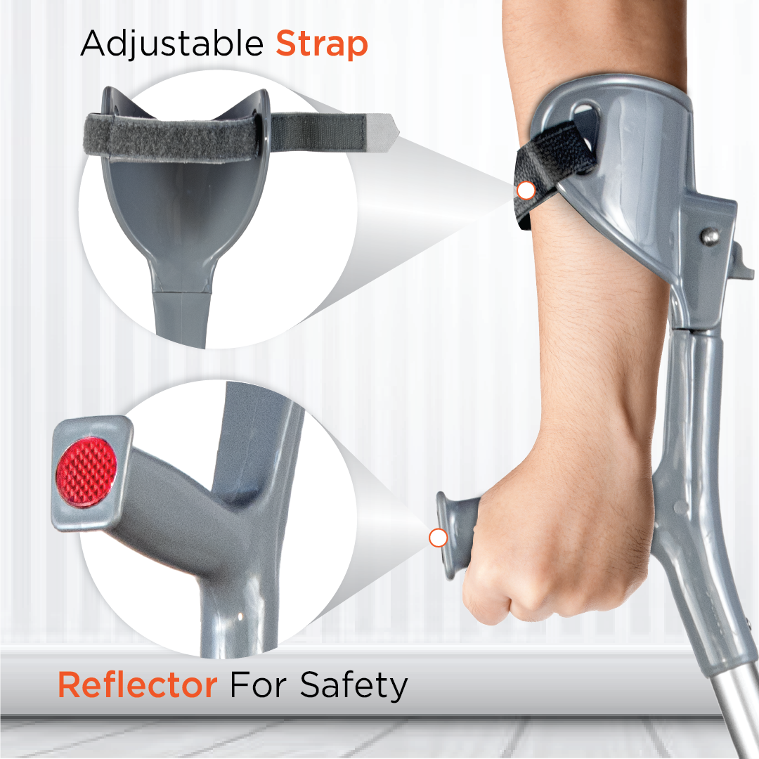 Vissco Astra Max Elbow Crutch Tripod Base With Height Adjustable & Movable Elbow Support, Light Weight (1 Piece) (Grey)