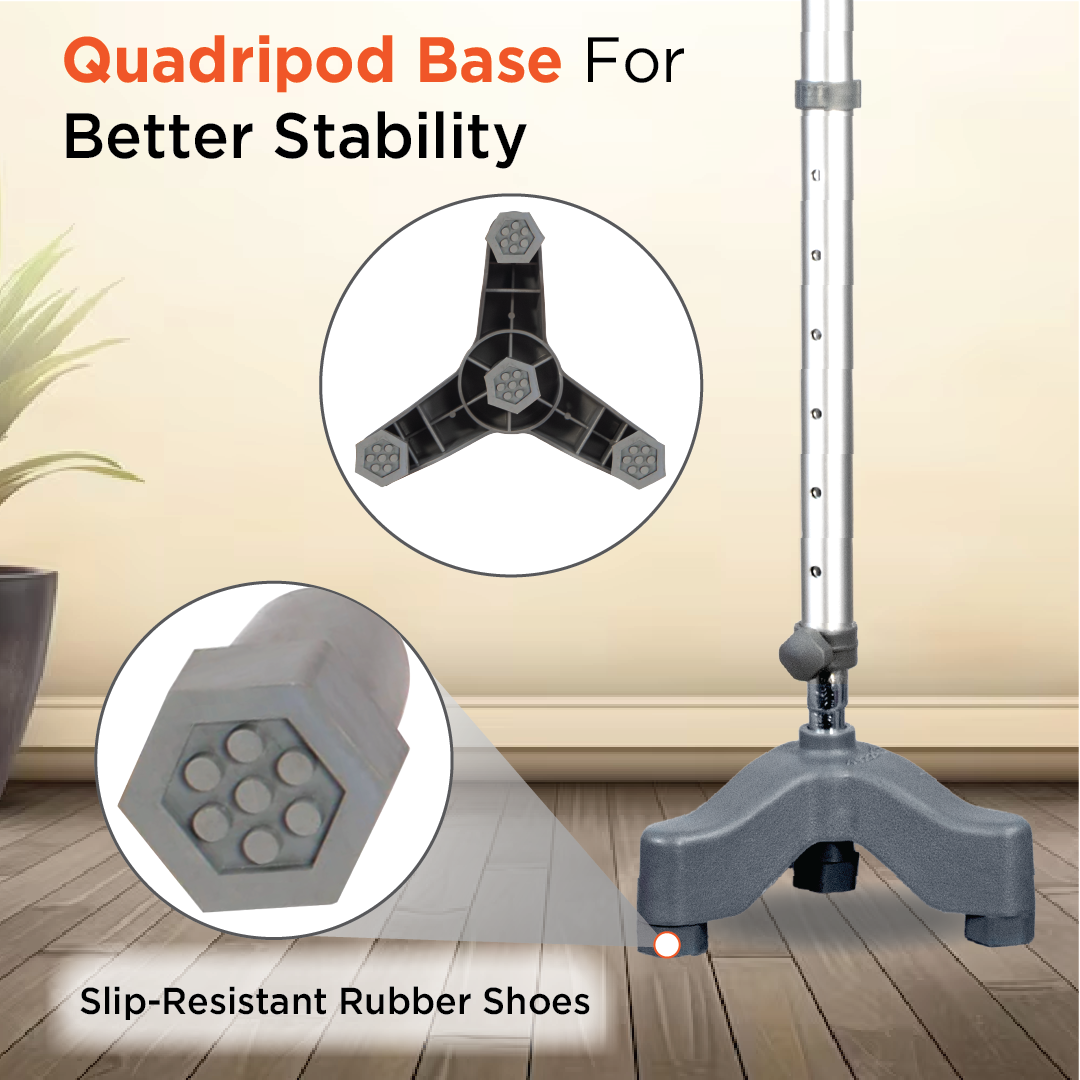 Vissco Astra Max Elbow Crutch Tripod Base With Height Adjustable & Movable Elbow Support, Light Weight (1 Piece) (Grey)