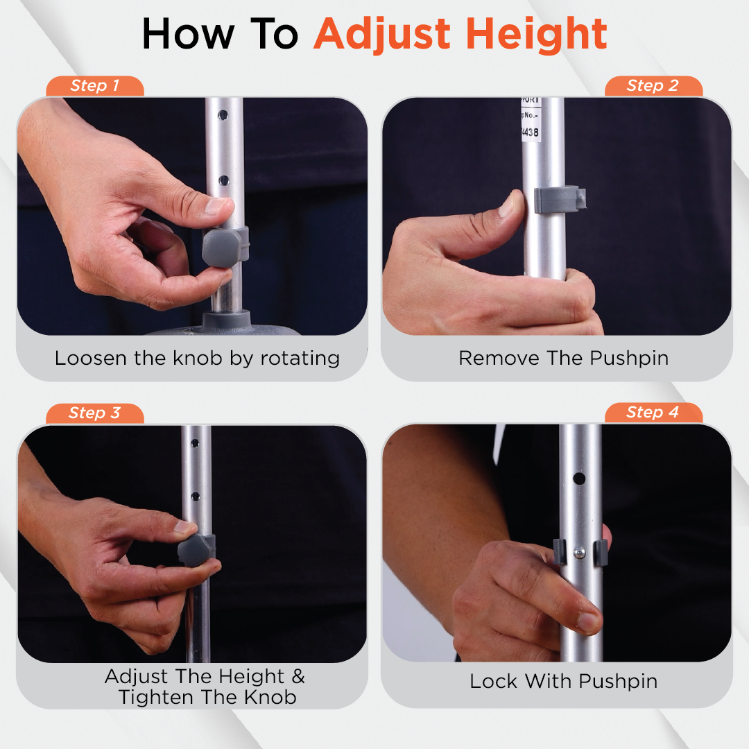 Vissco Astra Max Elbow Crutch Tripod Base With Height Adjustable & Movable Elbow Support, Light Weight (1 Piece) (Grey)