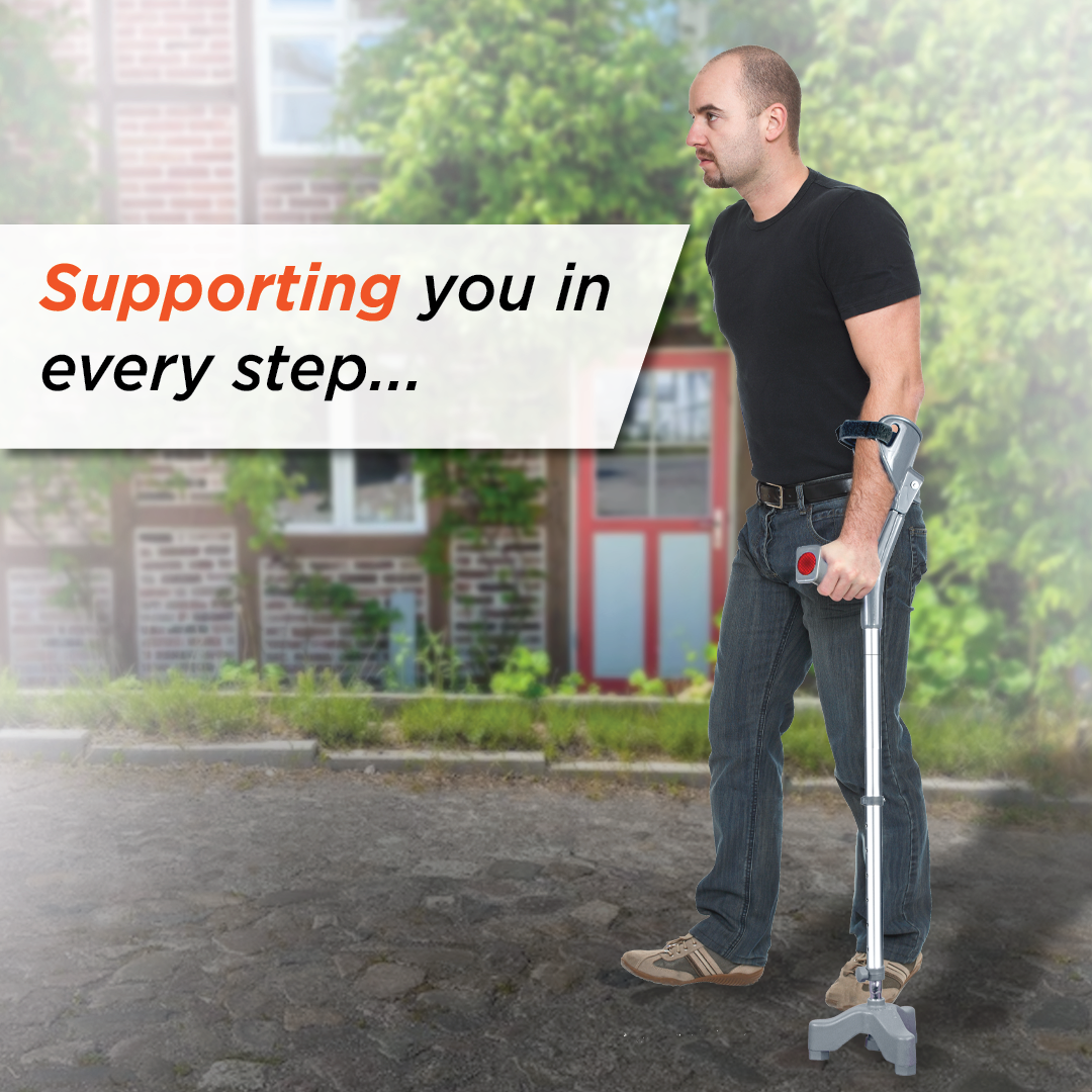 Vissco Astra Max Elbow Crutch Tripod Base With Height Adjustable & Movable Elbow Support, Light Weight (1 Piece) (Grey)