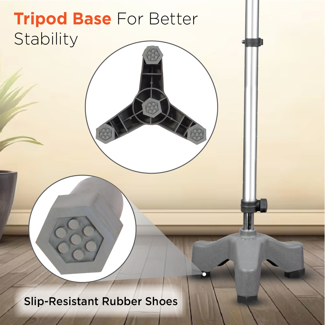 Vissco Avanti L Shape Tripod Stick for Physically Challeged | Light Weight & Adjustable Height (Grey)