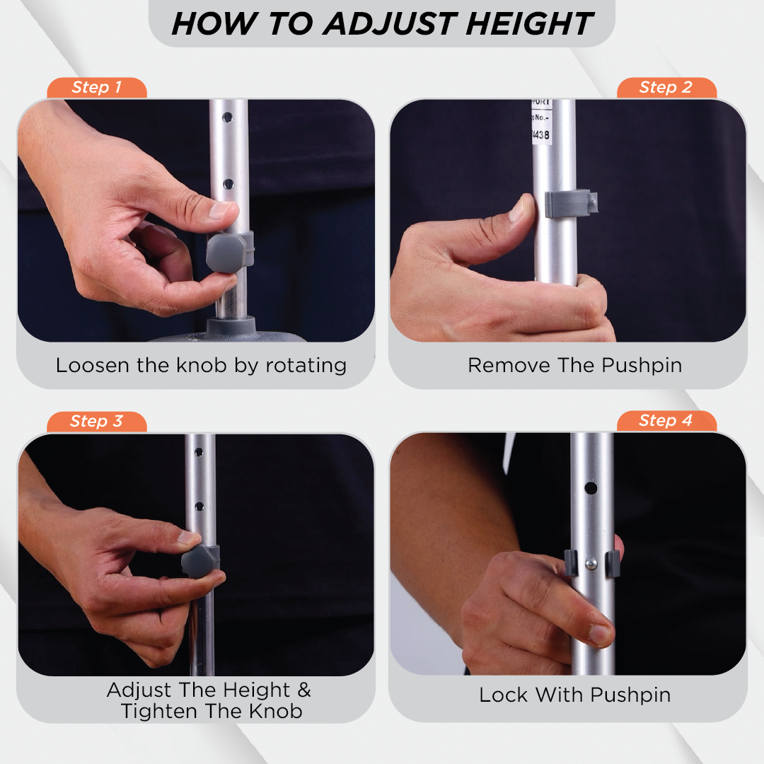 Vissco Avanti L Shape Tripod Stick for Physically Challeged | Light Weight & Adjustable Height (Grey)