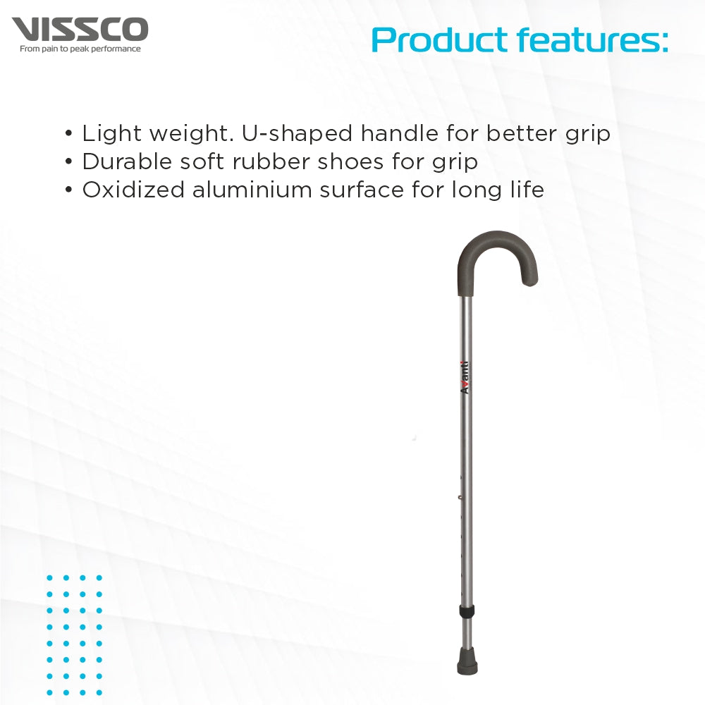 Vissco Avanti U Shape Walking Stick | Adjustable Height | Lightweight Walking Stick (Grey)