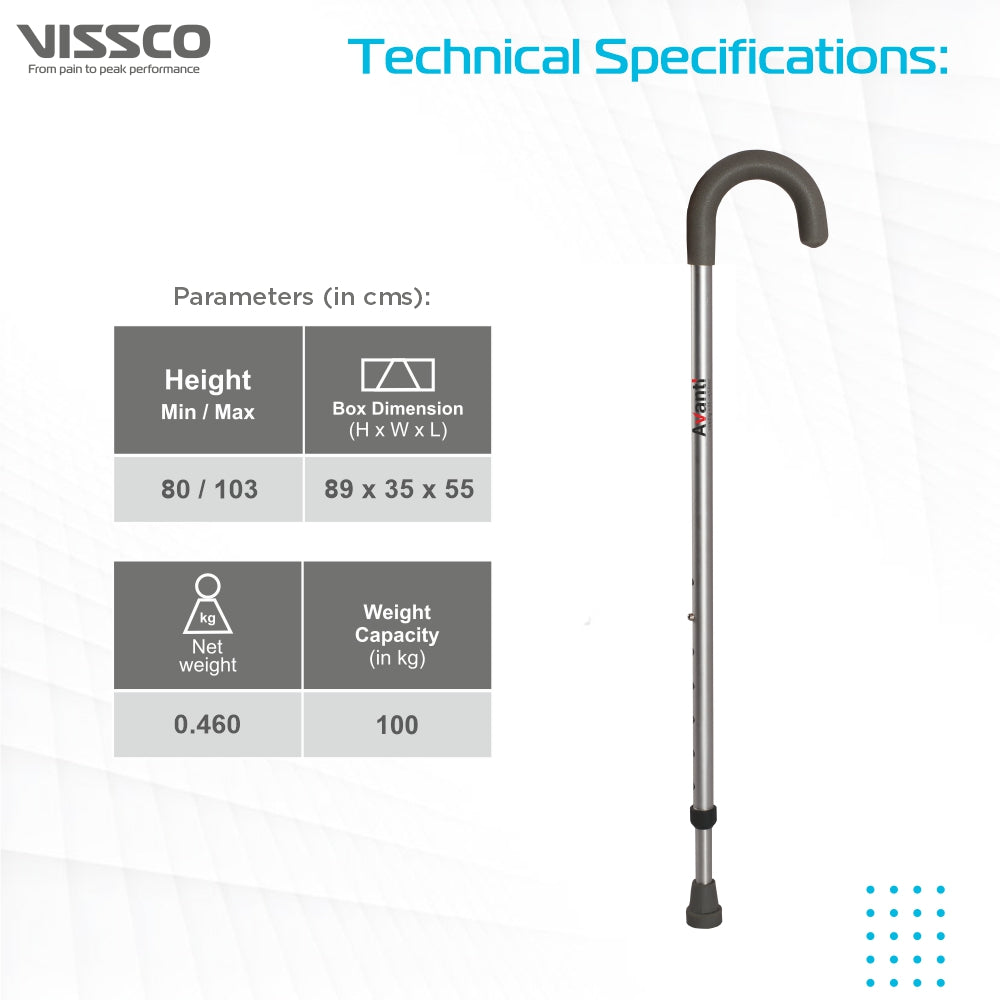 Vissco Avanti U Shape Walking Stick | Adjustable Height | Lightweight Walking Stick (Grey)