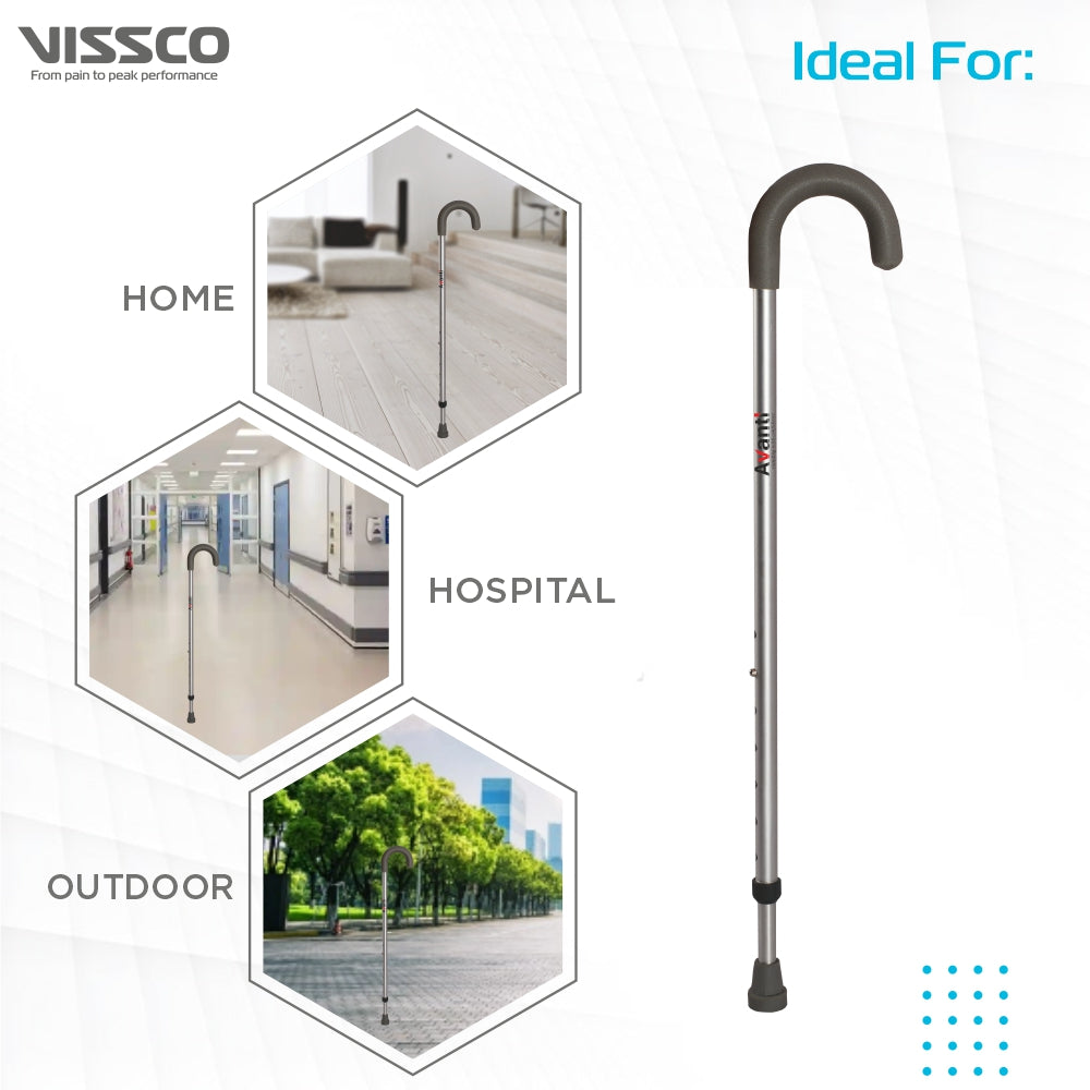 Vissco Avanti U Shape Walking Stick | Adjustable Height | Lightweight Walking Stick (Grey)