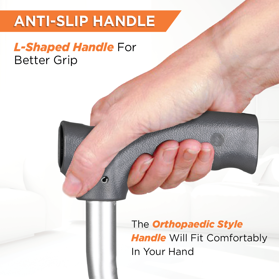 Vissco Avanti L Shape Walking Stick | Adjustable Height | Lightweight Walking Stick (Grey)