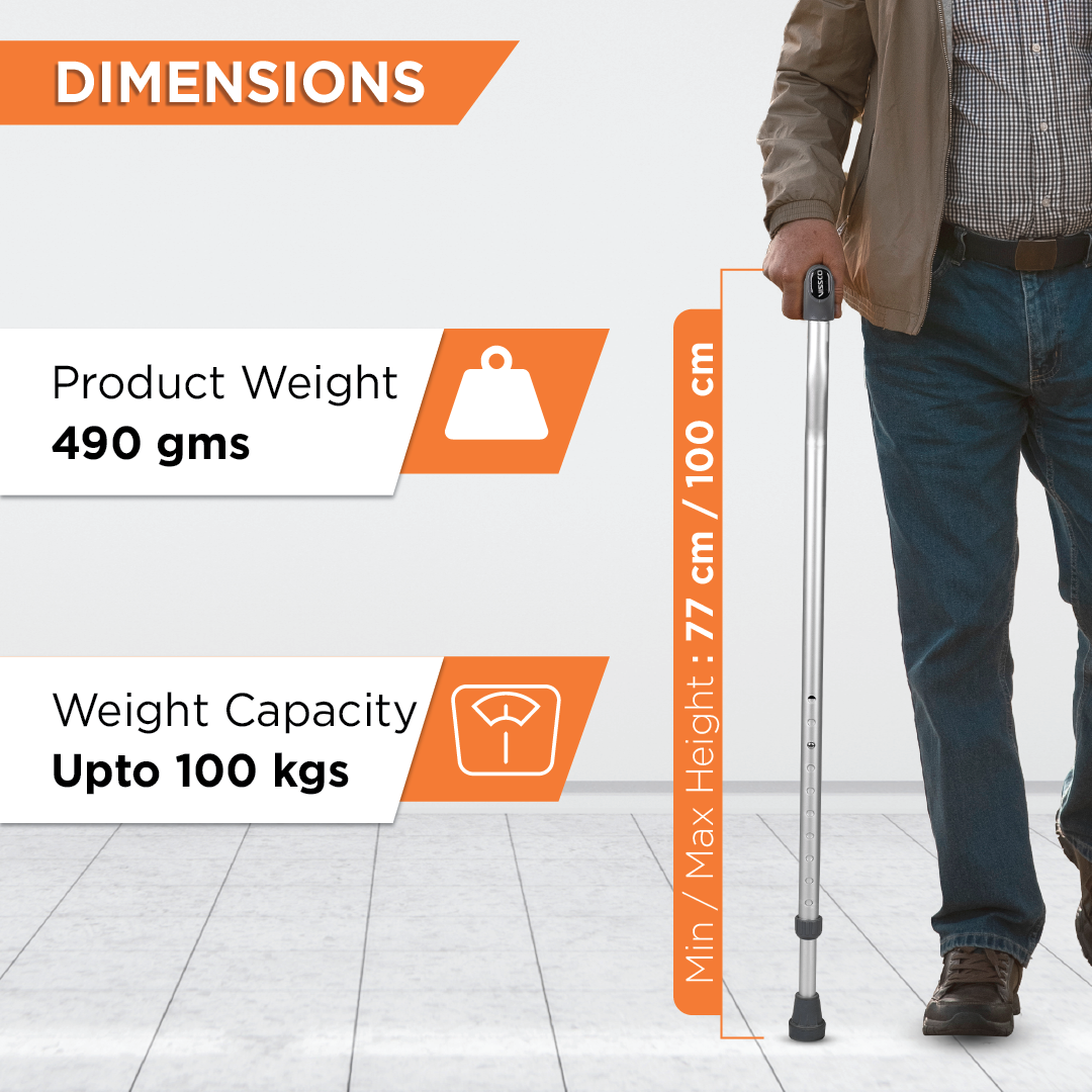 Vissco Avanti L Shape Walking Stick | Adjustable Height | Lightweight Walking Stick (Grey)
