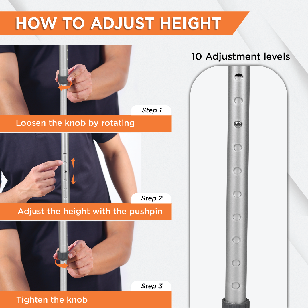 Vissco Avanti L Shape Walking Stick | Adjustable Height | Lightweight Walking Stick (Grey)