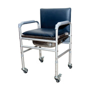 Vissco Comfort Commode with Fixed Back Rest & Adjustable Height | Light Weight Aluminium Chair | High Grade Plastic Wheels (Silver)
