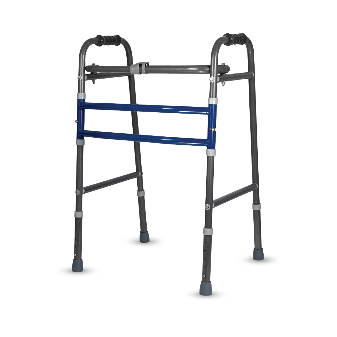Vissco Medipedic Walker Plain (Double Bar) | Mild Steel | Height Adjustable | Light Weight | Premium Grade Rubber Shoes & PVC Grip (Grey)