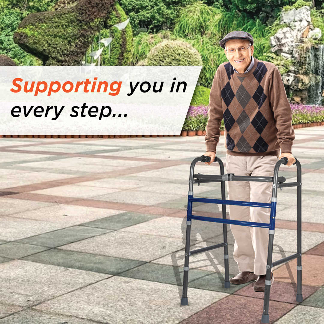 Vissco Medipedic Walker Plain (Double Bar) | Mild Steel | Height Adjustable | Light Weight | Premium Grade Rubber Shoes & PVC Grip (Grey)