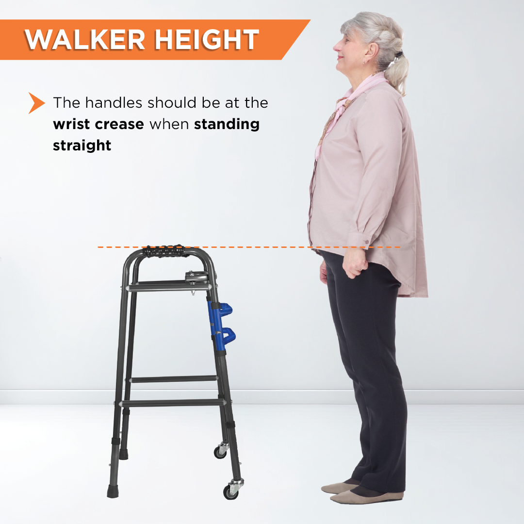 Vissco Medipedic Walker with Rotating Castor - Double Bar for Physically Challenged | Mild Steel | Foldable | Light Weight & Adjustable Height (Grey)