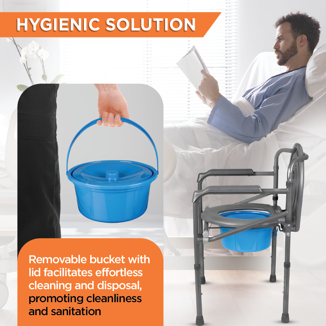 Vissco Comfort Folding Commode Without Castors, Portable Commode Chair for Elderly and Disabled, Toilet Aid for Home and Healthcare