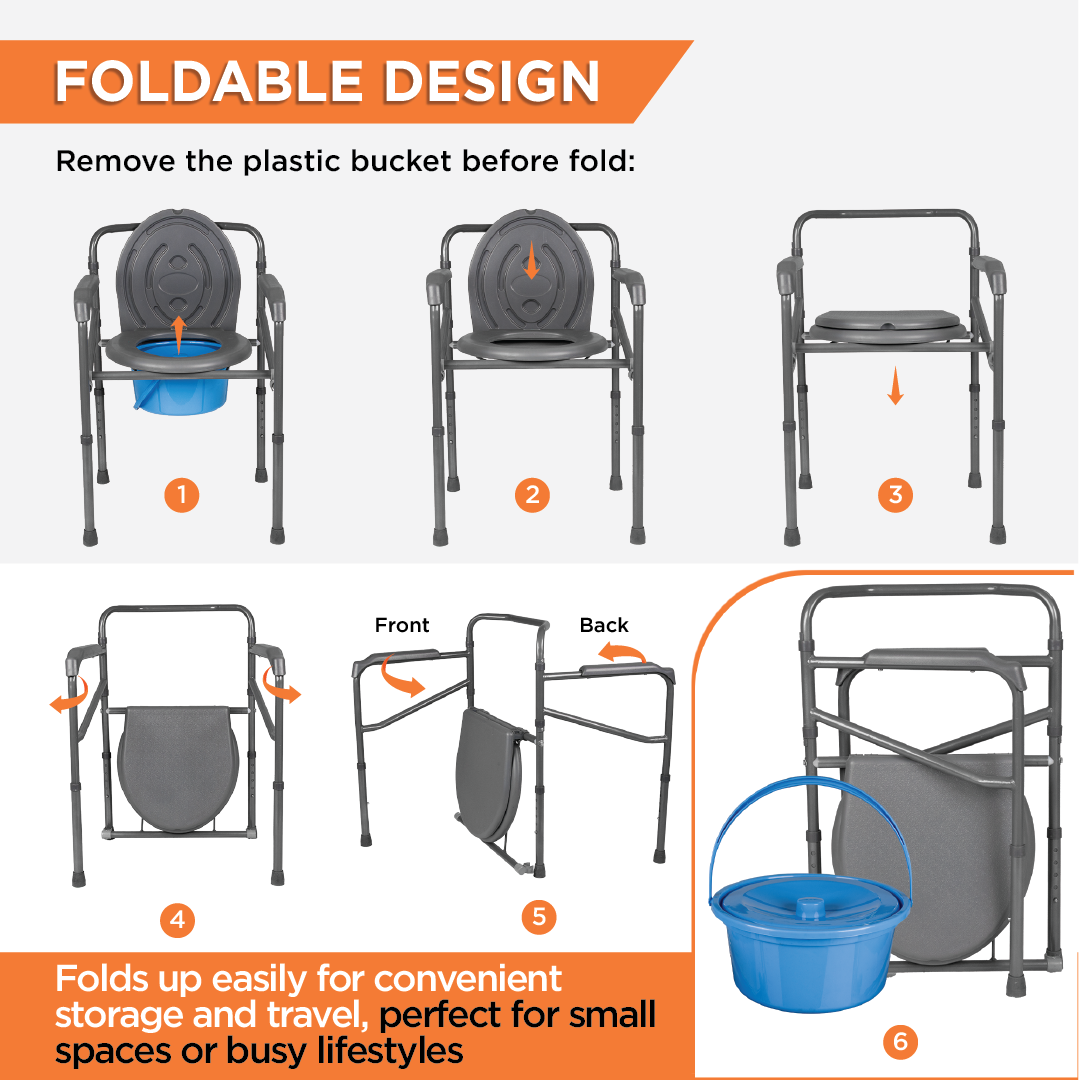 Vissco Comfort Folding Commode Without Castors, Portable Commode Chair for Elderly and Disabled, Toilet Aid for Home and Healthcare