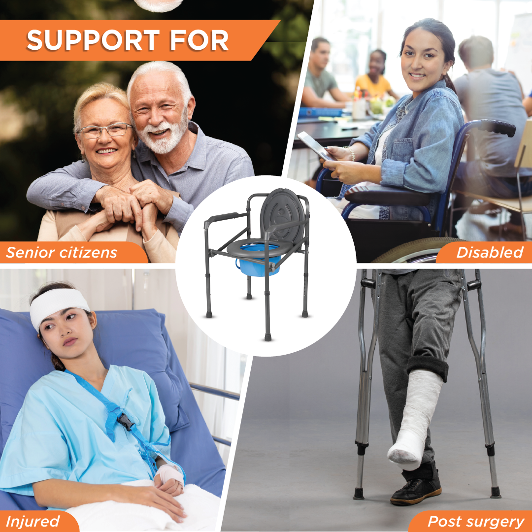 Vissco Comfort Folding Commode Without Castors, Portable Commode Chair for Elderly and Disabled, Toilet Aid for Home and Healthcare