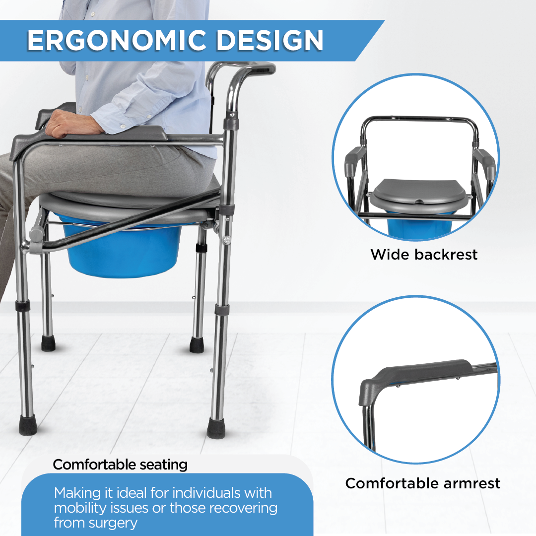 Vissco Comfort Folding Commode Chair - Chrome