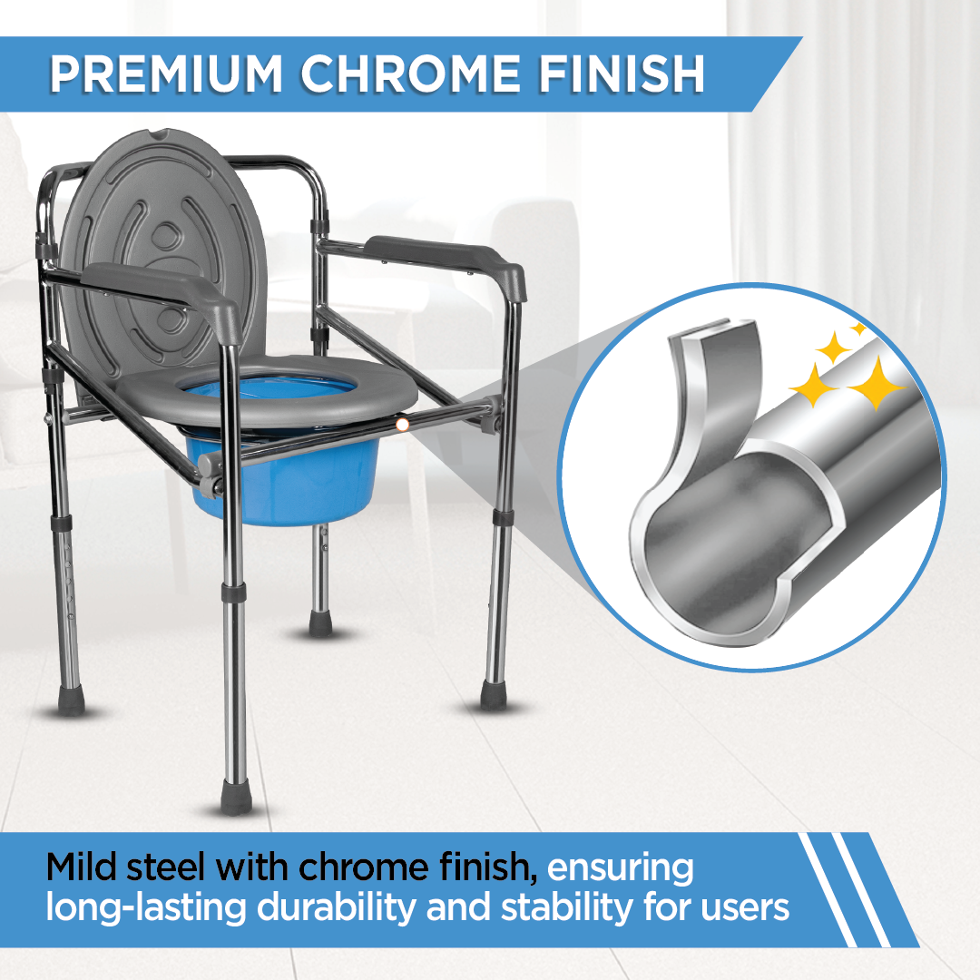 Vissco Comfort Folding Commode Chair - Chrome