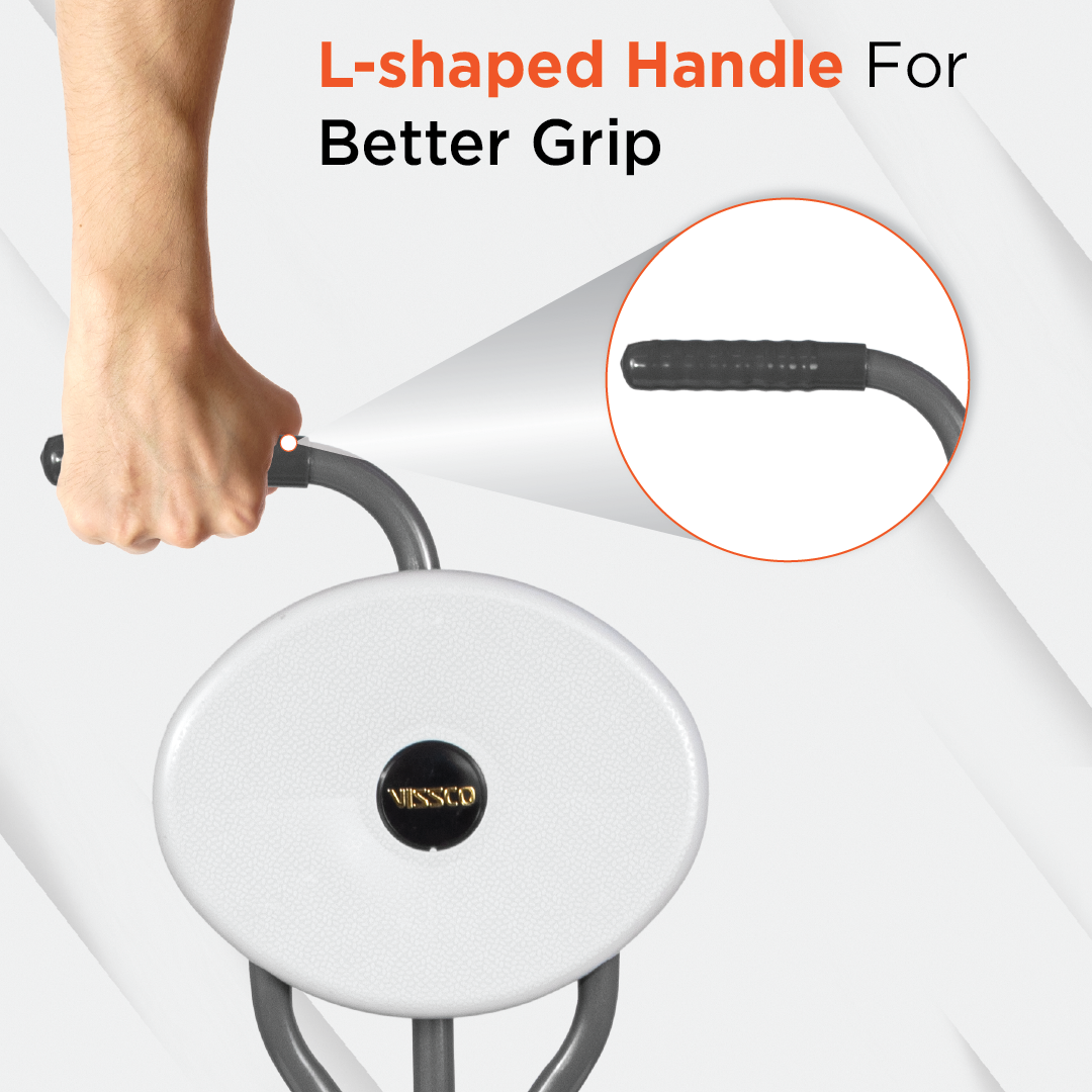 Vissco Avanti Walking Stick with Seat | L Shaped Handle | Light Weight | Durable Soft Rubber Shoes for better Grip (Grey)